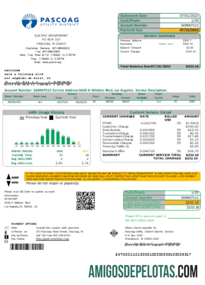 Projeto de lei de negócios de serviços públicos do distrito de utilidades de Pascoag, SCR modelo